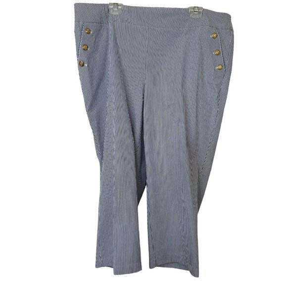Counterparts NWT Womens Blue & White Striped Mid Rise Crop Pant Size 3X Coastal - Picture 1 of 12